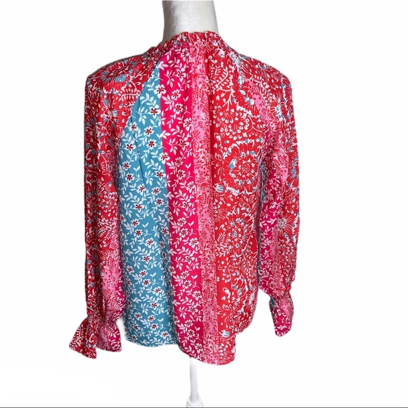 Women Pink Floral Split Neck Printed Boho Blouse - Picture 6 of 7